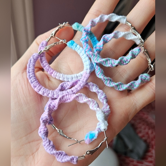 Hand Crafted Jewelry - 🐚Host pick🐚 Handmade Macrame Earrings: Lavender Ocean Collection Multi-colour